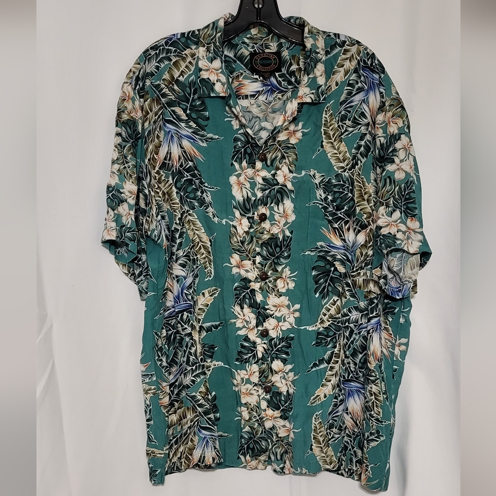 Hawaiian Reserve Collection Men's EUC Teal Hawaiian Button Down Shirt Size XL